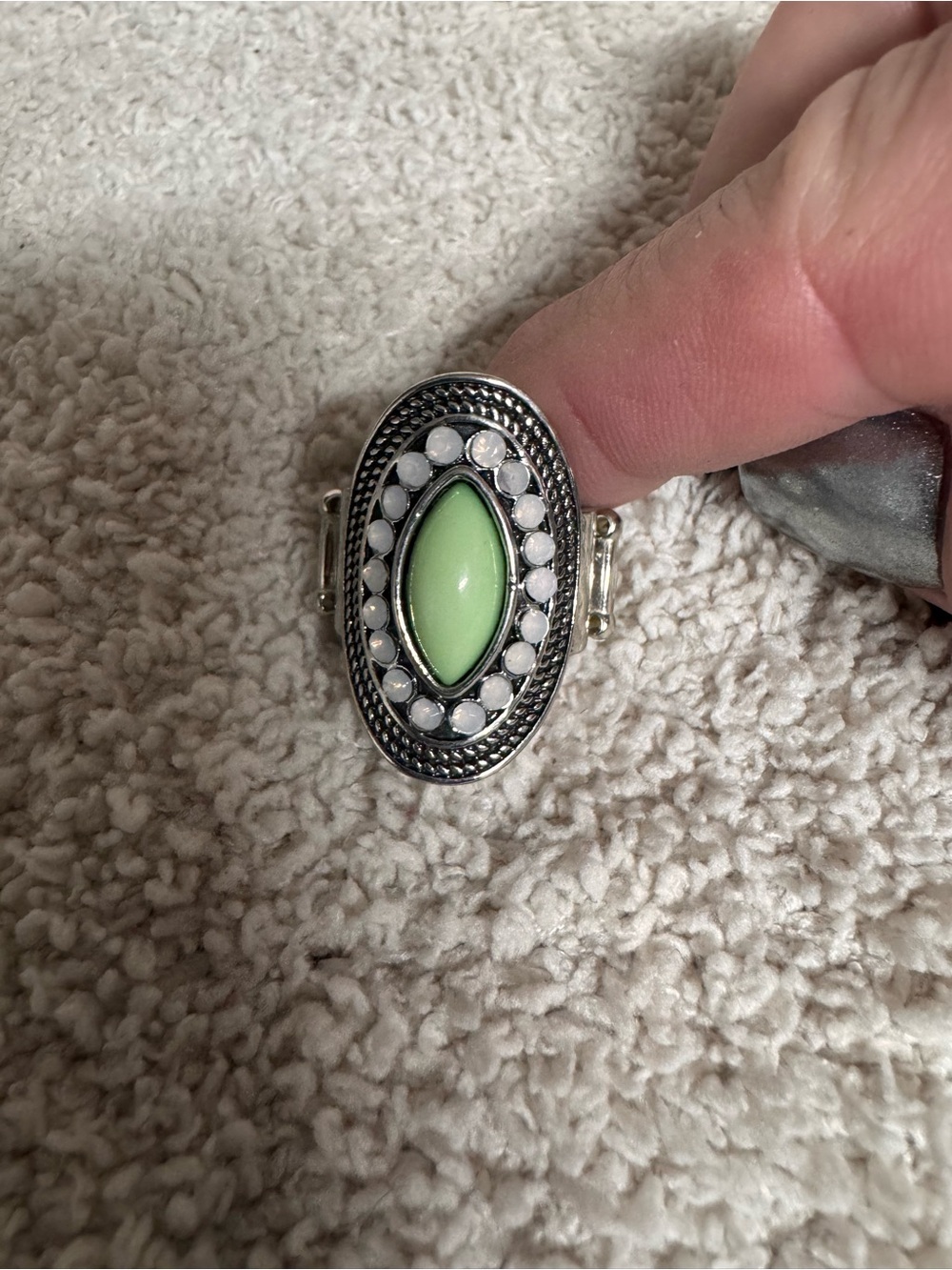 Paparazzi Silver-Tone Oval Ring with Light Green Marquise Stone